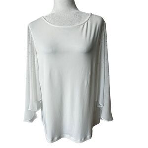 Chico’s Pullover Knit Shirt Bell Sleeves Gemstones Blouse SZ 2 or L